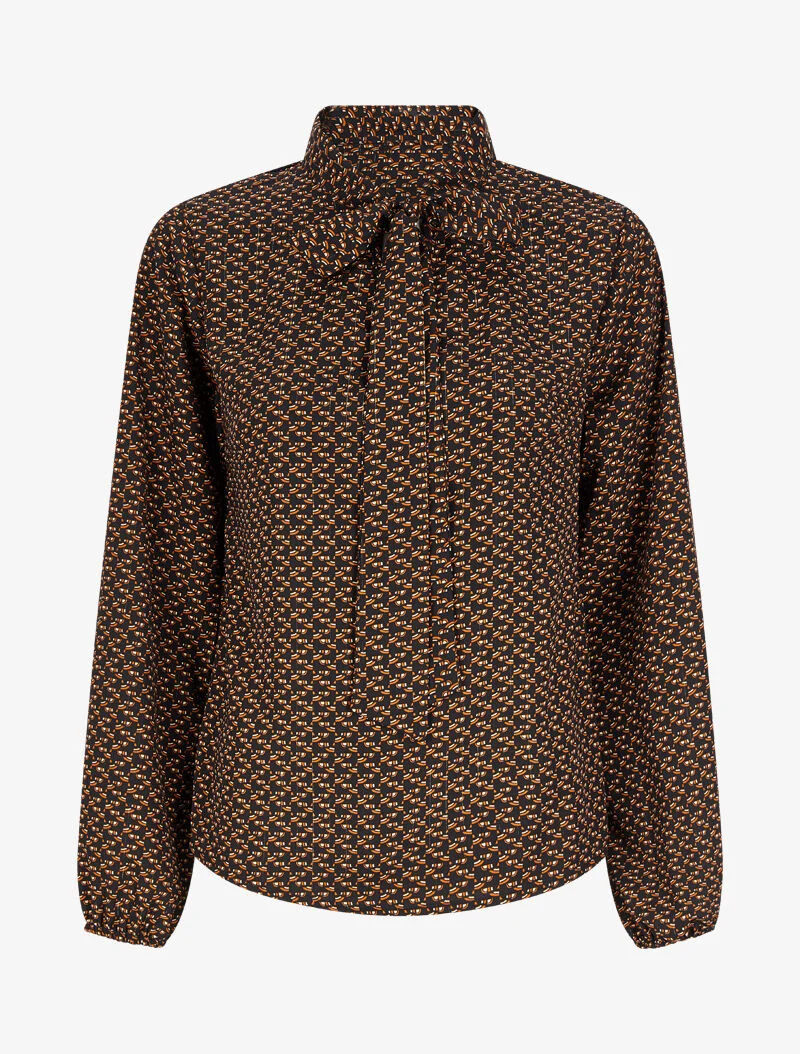 Blouse col lavallière à imprimé graphique - Noir