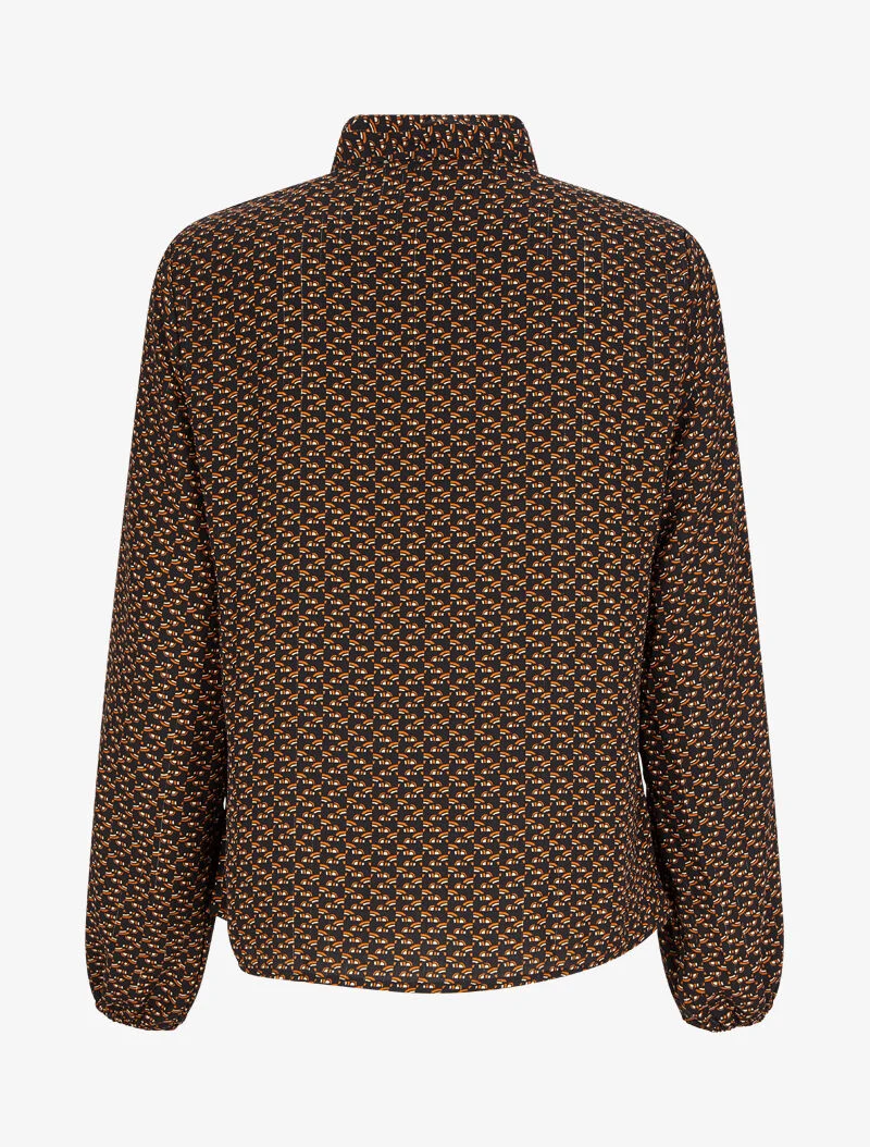Blouse col lavallière à imprimé graphique - Noir