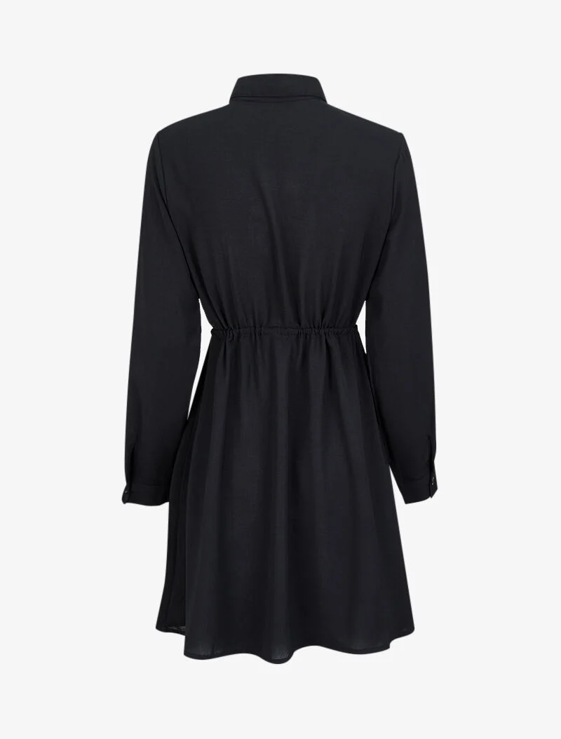 Robe chemise mi-longue à lien à nouer - Noir