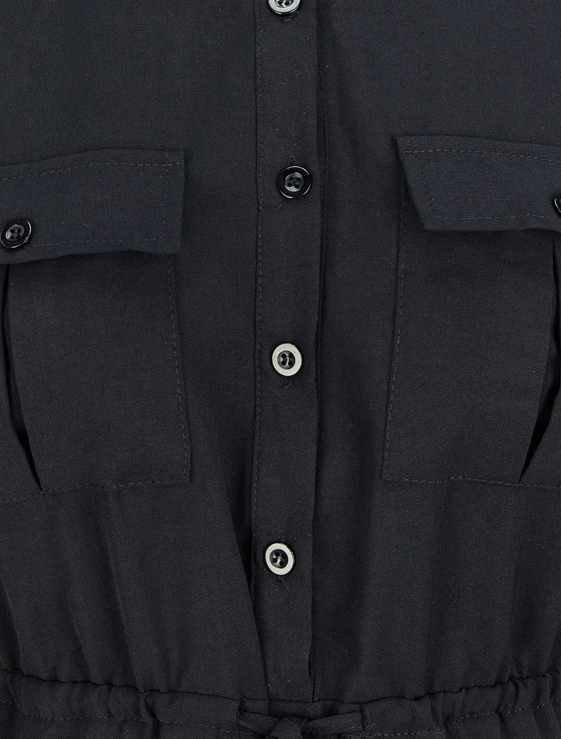Robe chemise mi-longue à lien à nouer - Noir