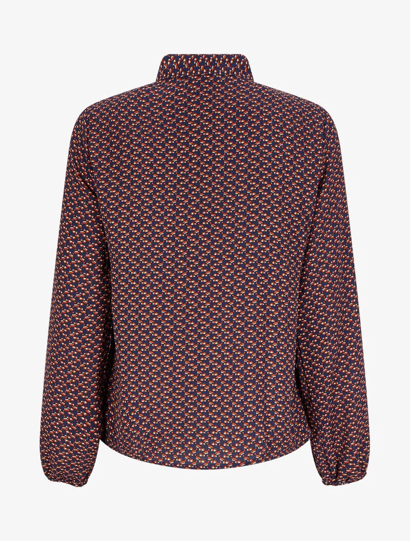 Blouse col lavallière à imprimé graphique - Bleu marine