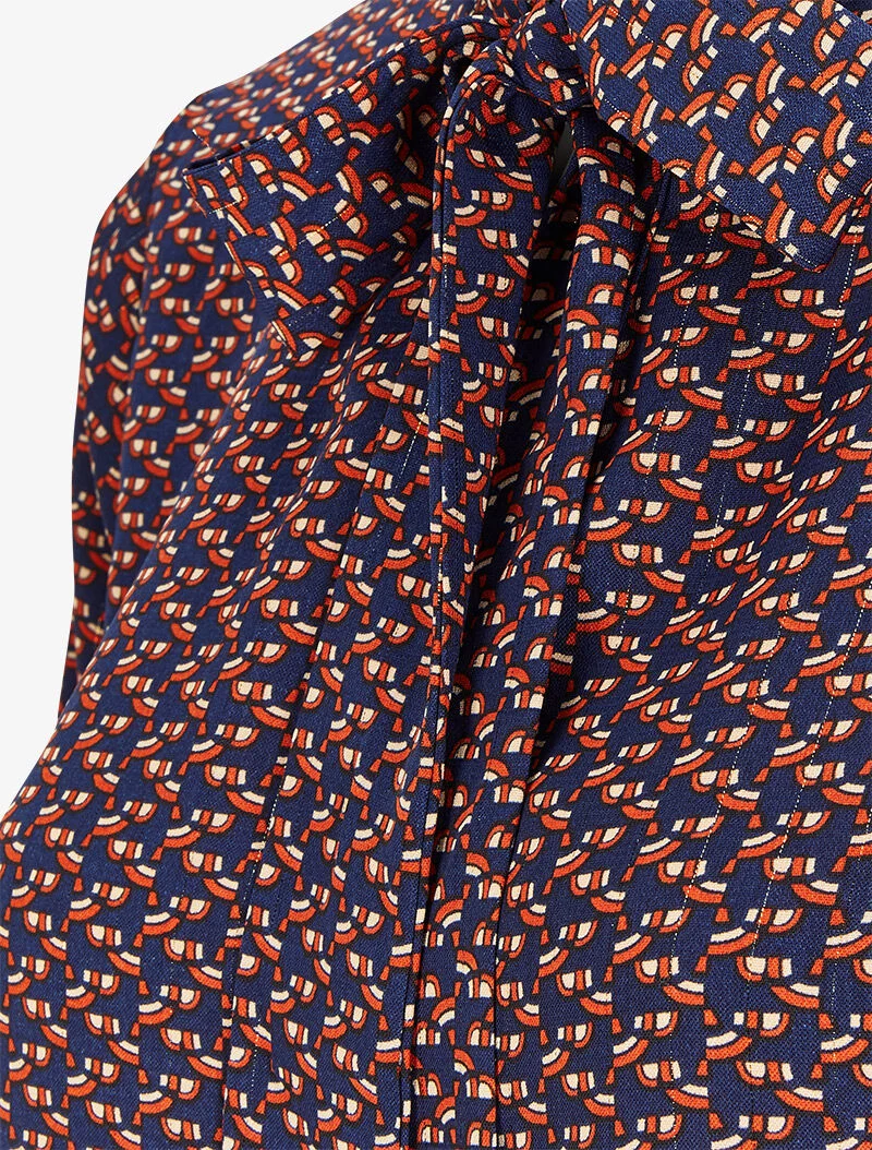 Blouse col lavallière à imprimé graphique - Bleu marine
