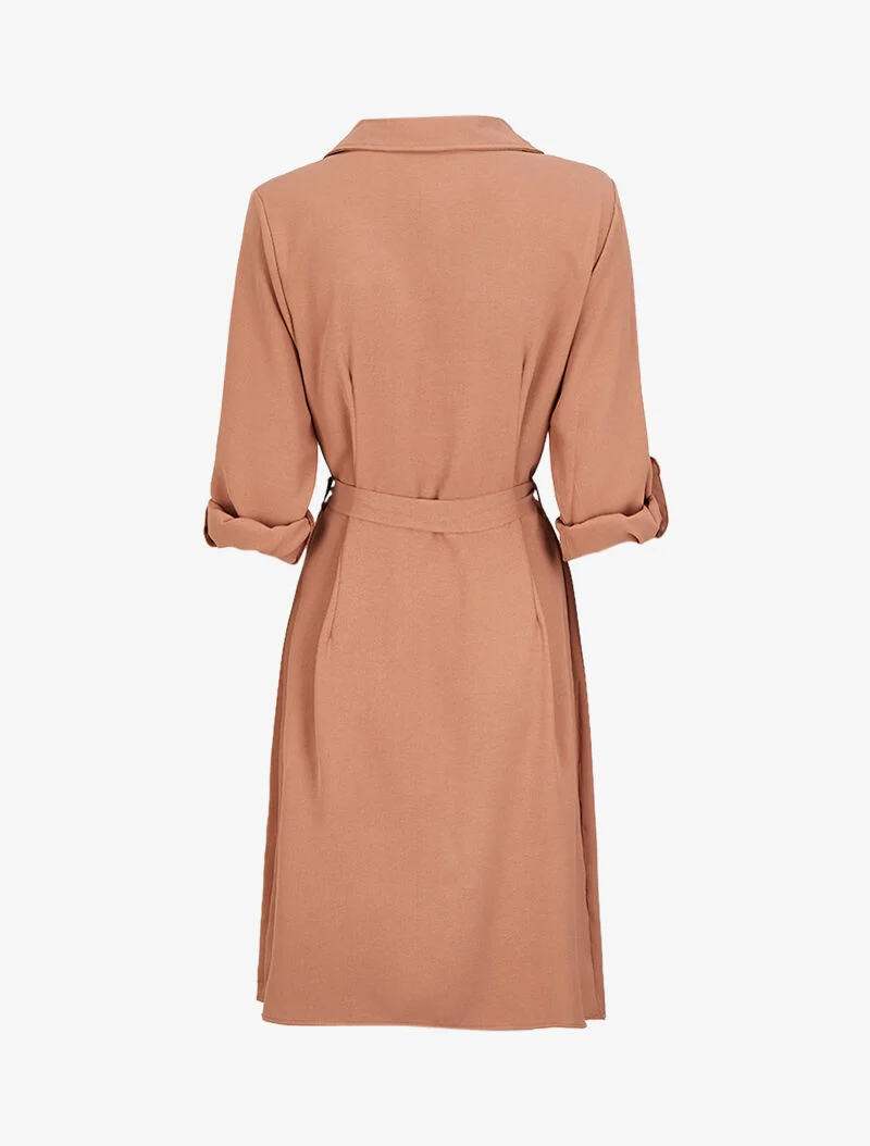 Robe chemise mi-longue à poches à rabats - Rose poudré