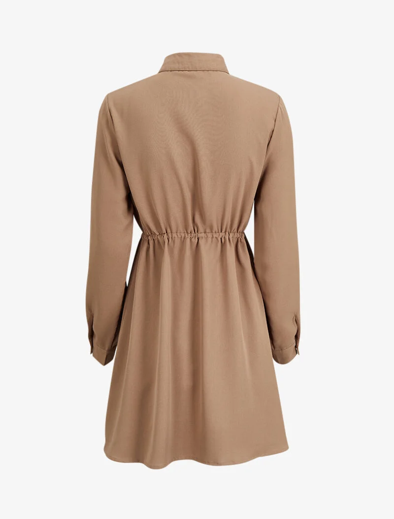 Robe chemise mi-longue à lien à nouer - Beige