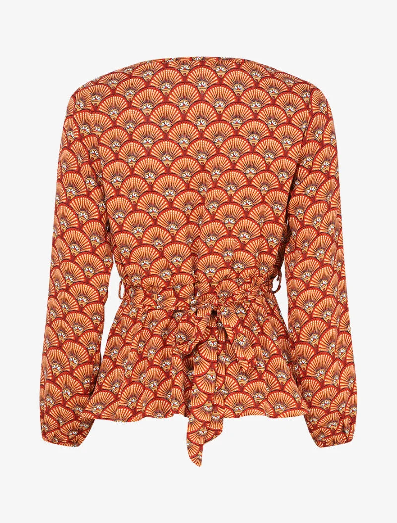 Top péplum imprimé éventails à encolure cache-coeur - Orange