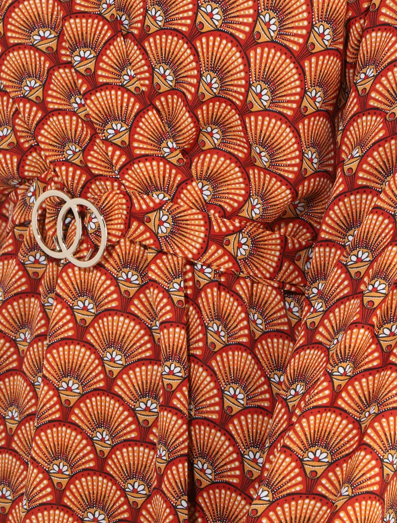 Top péplum imprimé éventails à encolure cache-coeur - Orange