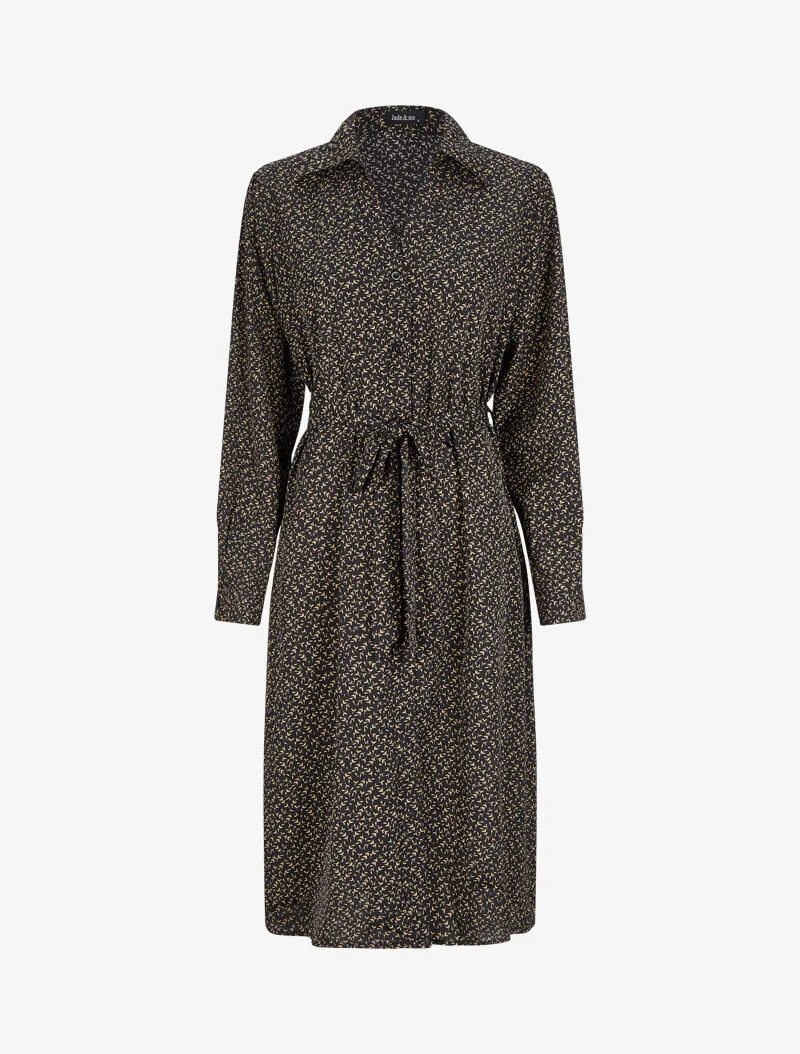 Robe chemise à imprimé feuilles d'olivier - Noir