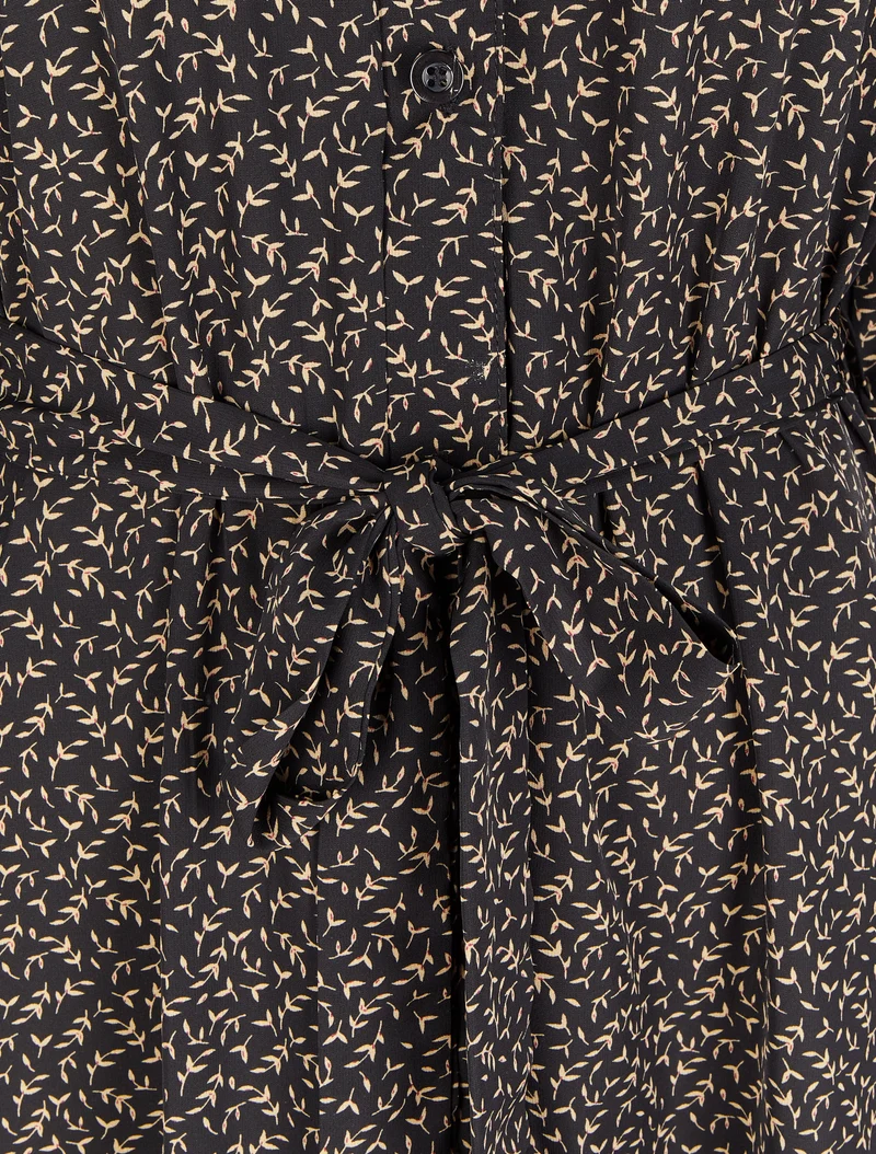 Robe chemise à imprimé feuilles d'olivier - Noir