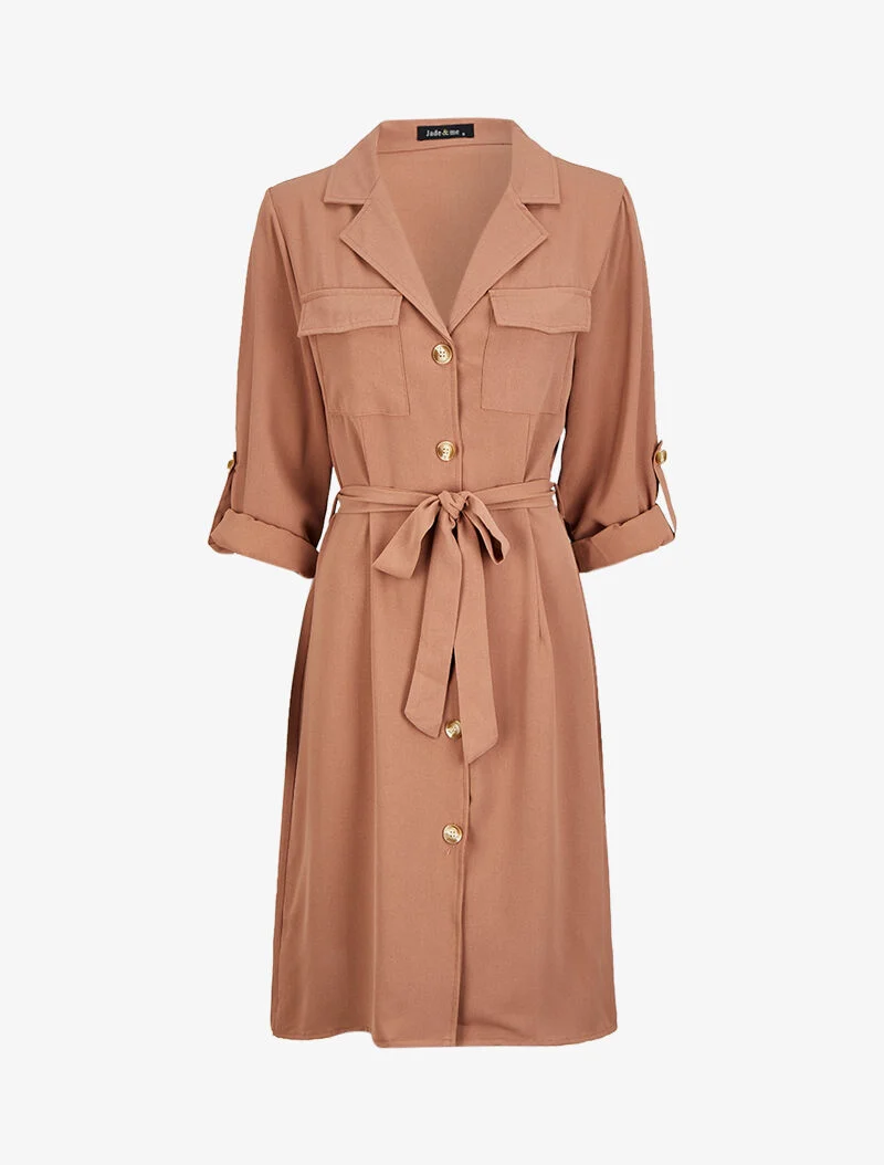 Robe chemise mi-longue à poches à rabats - Vieux rose