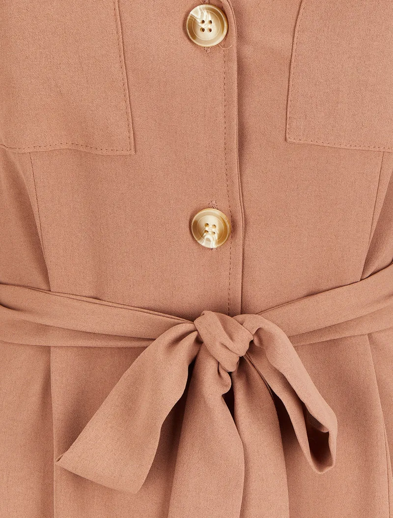 Robe chemise mi-longue à poches à rabats - Vieux rose