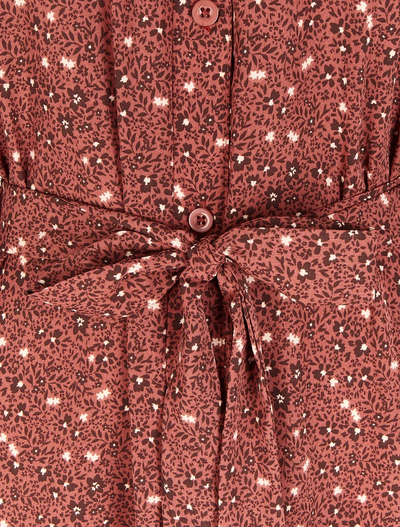 Robe chemise à imprimé petites fleurs sauvages - Vieux rose
