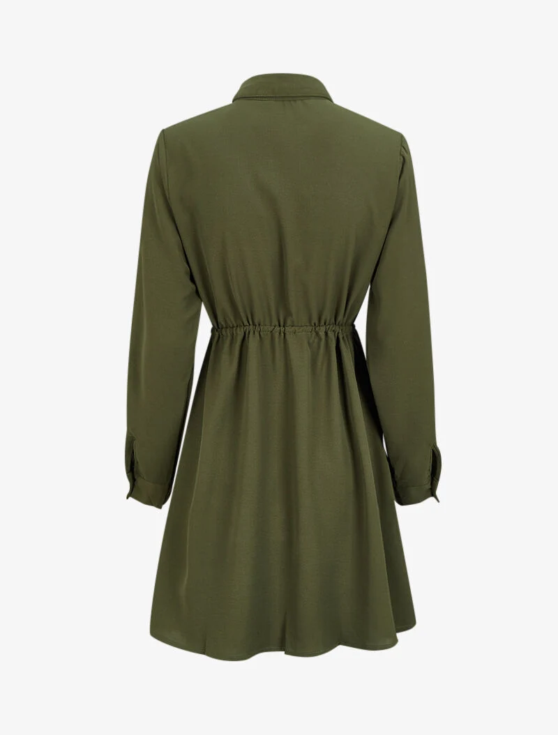 Robe chemise mi-longue à lien à nouer - Kaki
