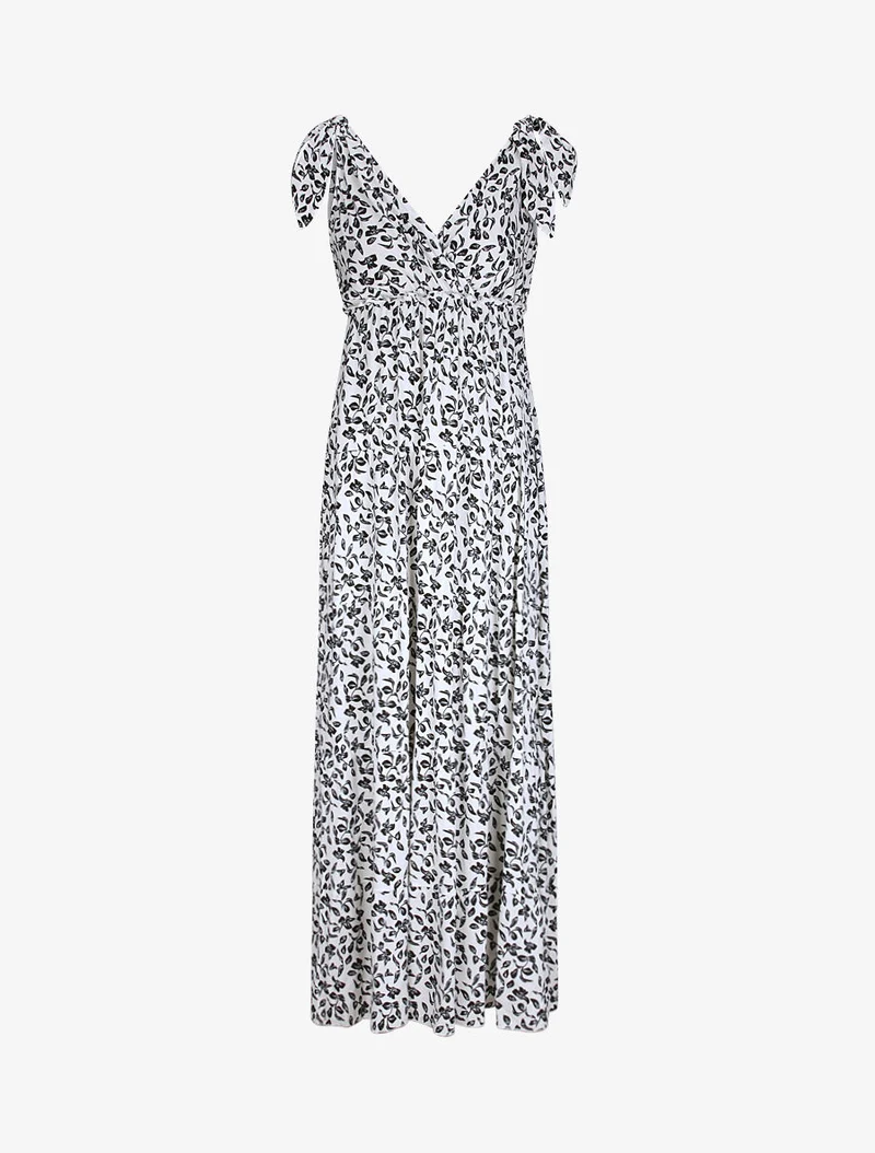 Robe longue à imprimé feuillage - Blanc