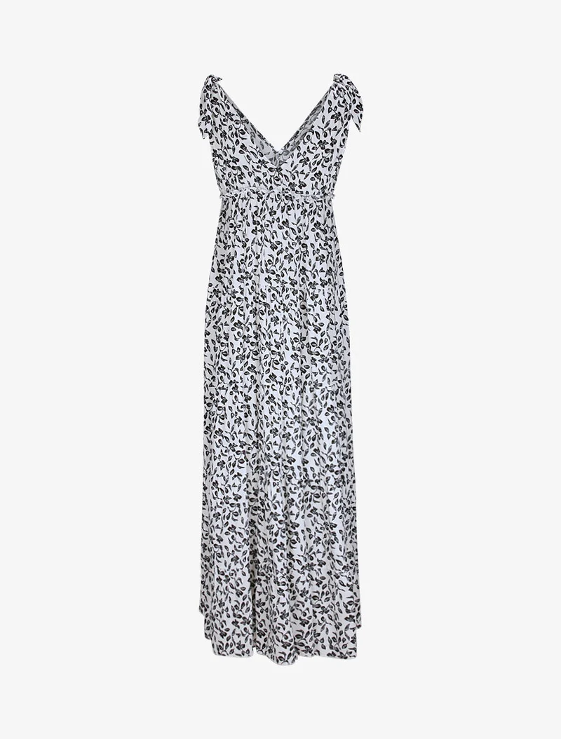 Robe longue à imprimé feuillage - Blanc