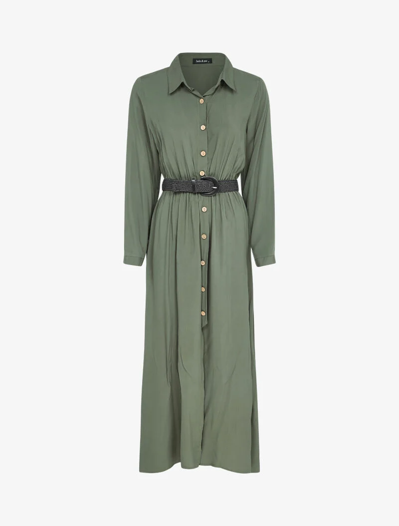 Robe longue à plis accordéons - Kaki