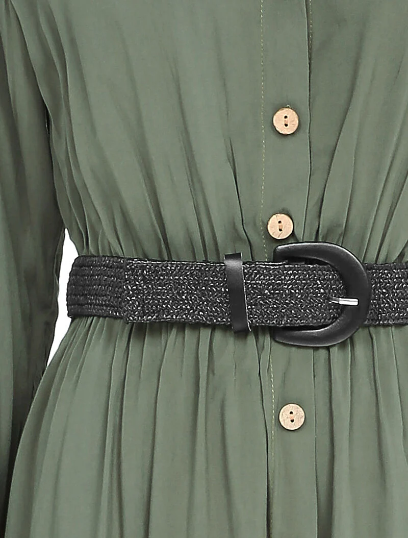 Robe longue à plis accordéons - Kaki