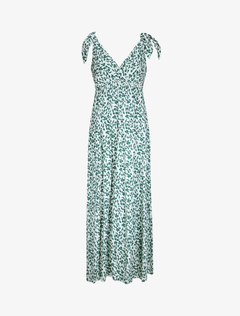 Robe longue à imprimé feuillage - Vert