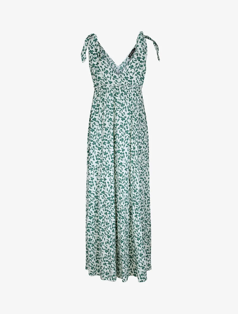Robe longue à imprimé feuillage - Vert
