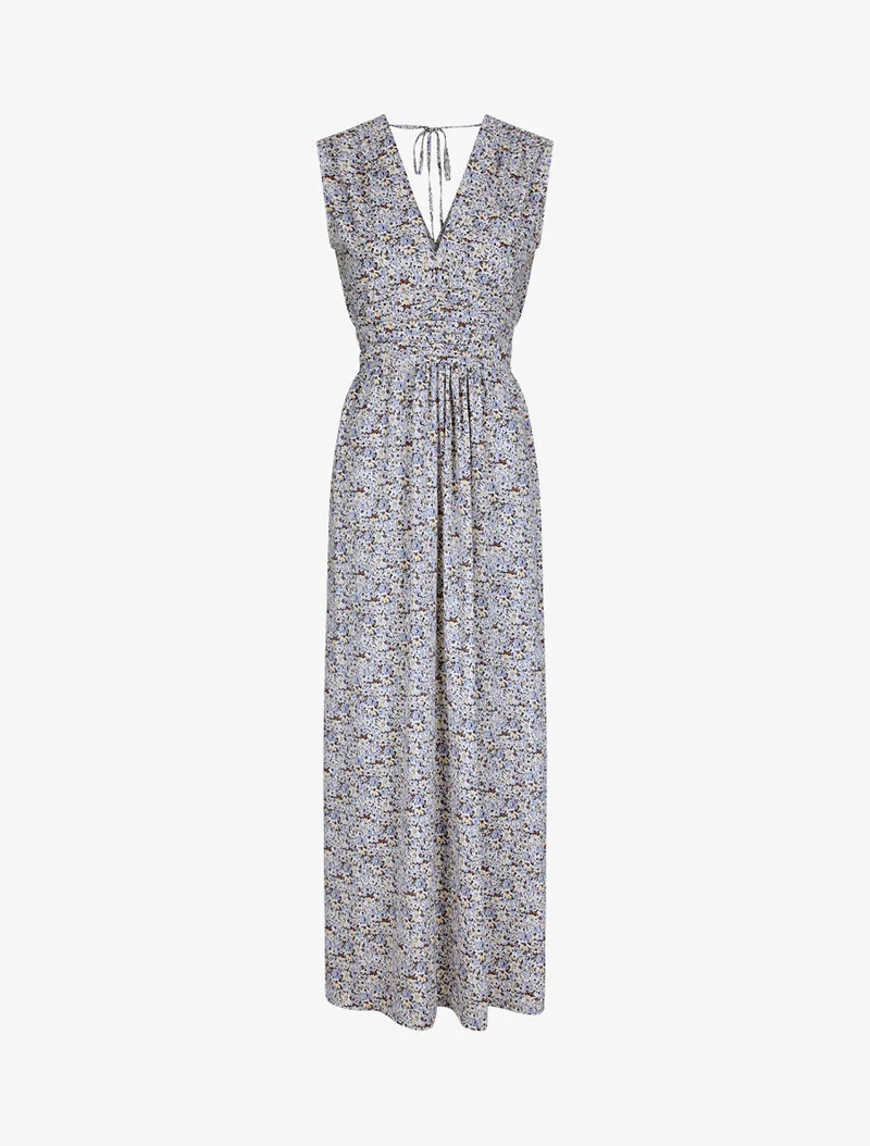 Robe longue à imprimé fleurs du printemps - Bleu