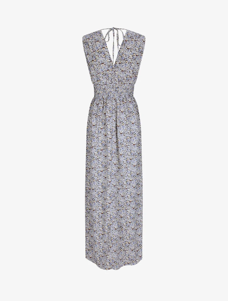 Robe longue à imprimé fleurs du printemps - Bleu