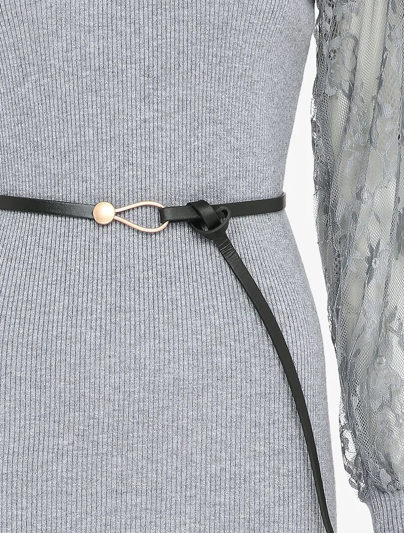 Robe côtelée à manches en dentelle fleurie - Gris