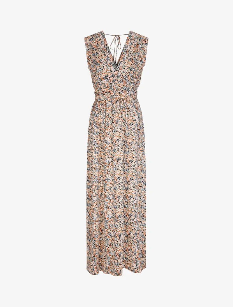 Robe longue à imprimé fleurs du printemps - Orange
