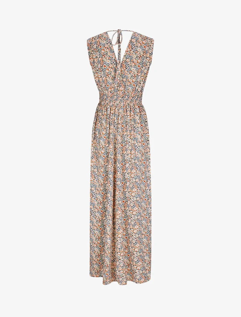 Robe longue à imprimé fleurs du printemps - Orange