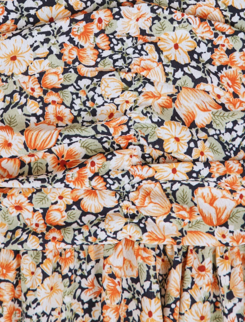 Robe longue à imprimé fleurs du printemps - Orange