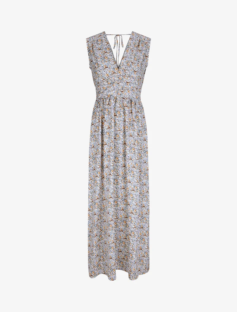 Robe longue à imprimé fleurs du printemps - Vert d'eau