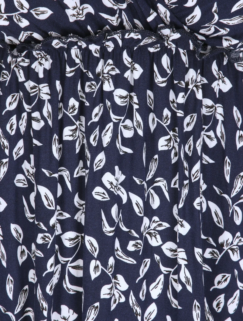 Robe longue à imprimé feuillage - Marine
