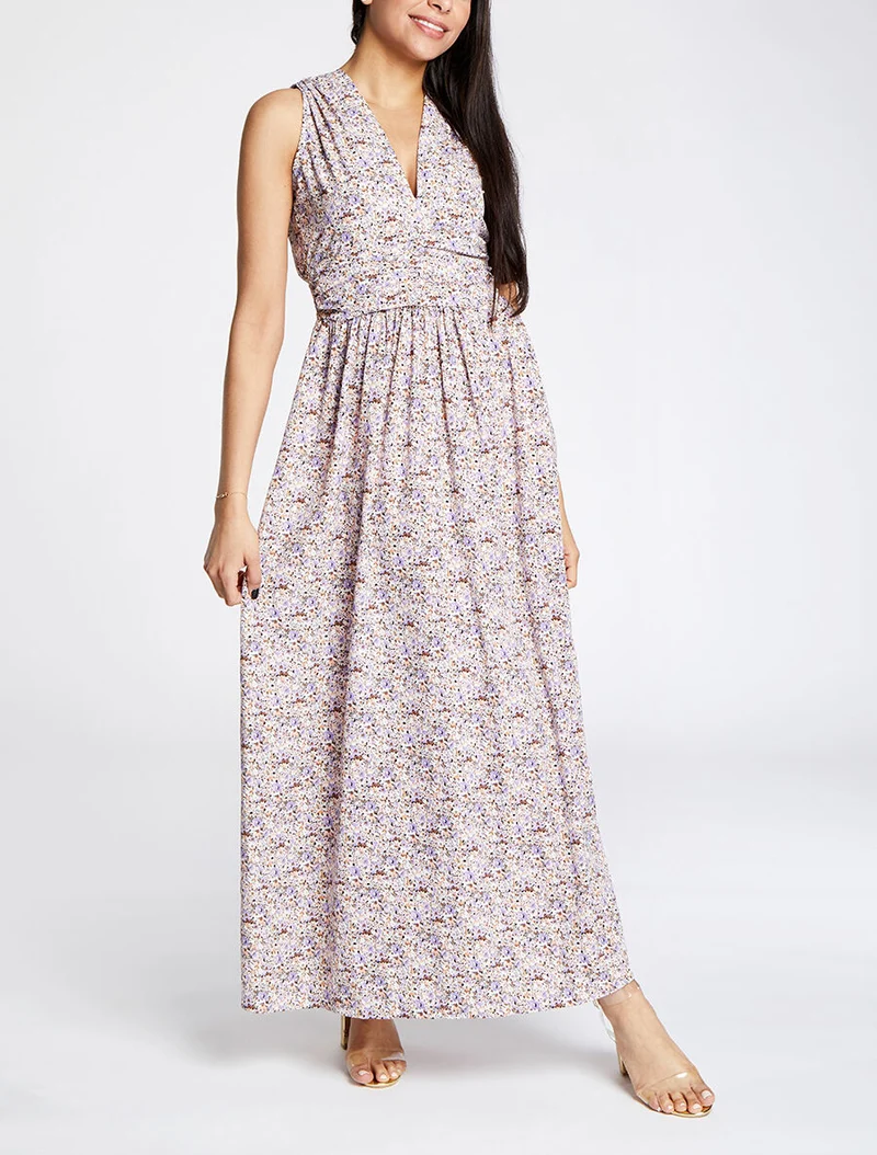Robe longue à imprimé fleurs du printemps - Lilas