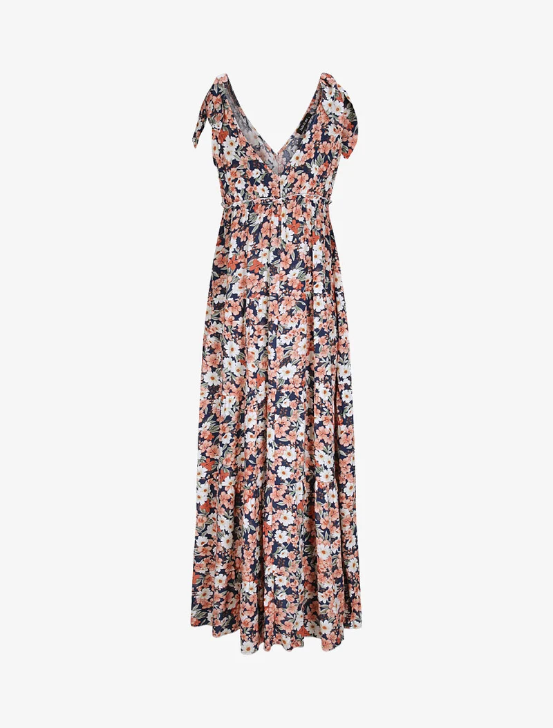 Robe longue à imprimé fleuri - Marine