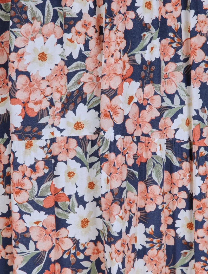 Robe longue à imprimé fleuri - Marine