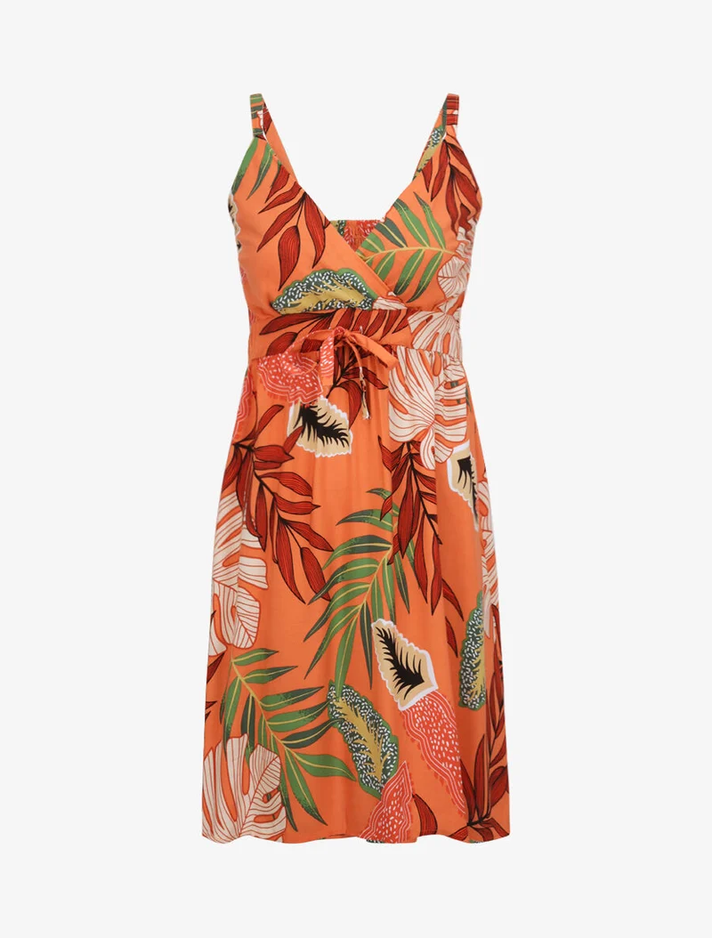 Robe patineuse imprimé feuilles exotiques - Orange