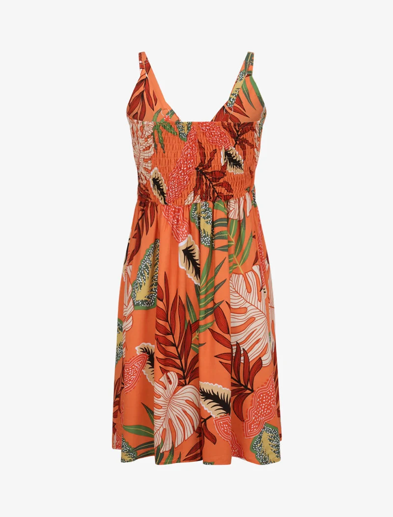 Robe patineuse imprimé feuilles exotiques - Orange