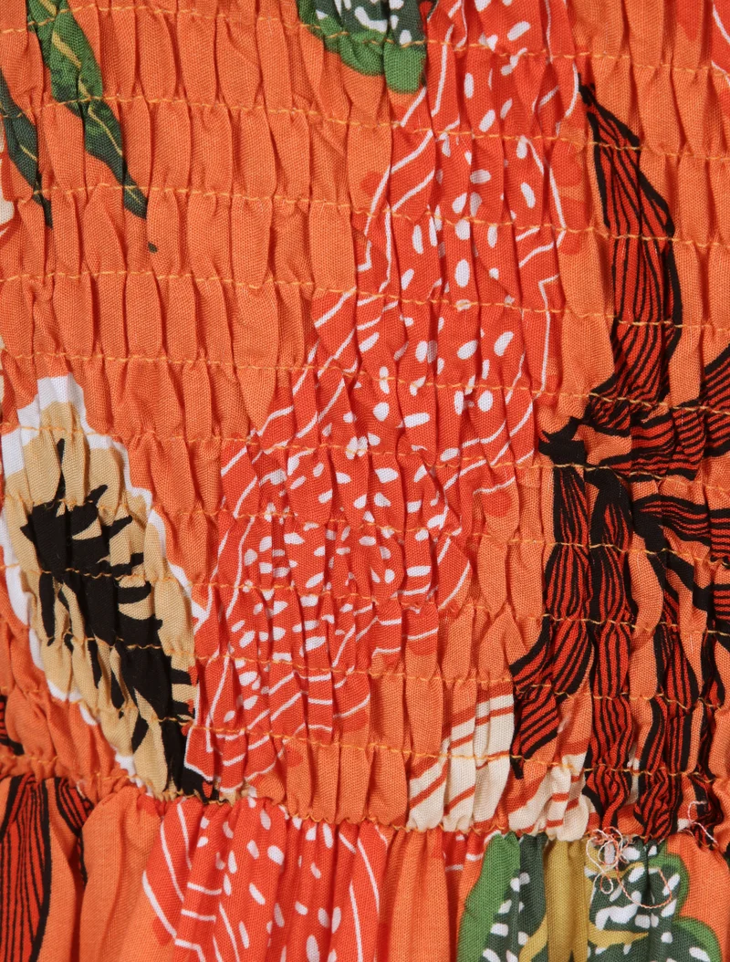 Robe patineuse imprimé feuilles exotiques - Orange