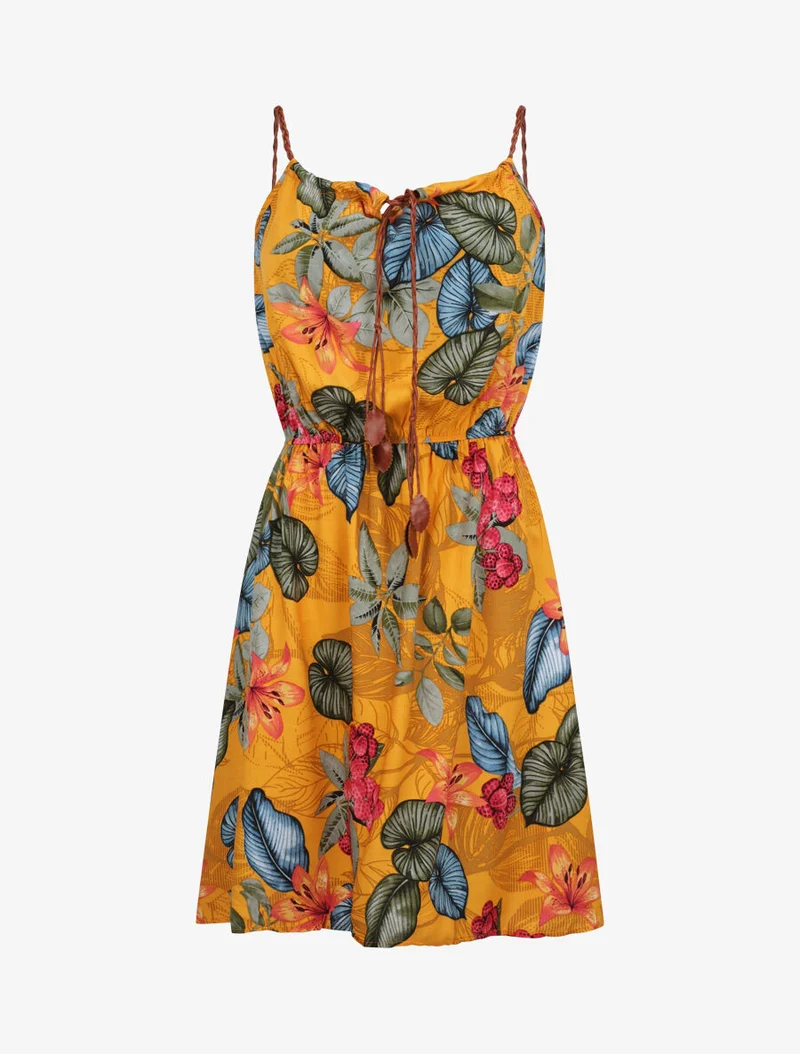 Robe patineuse à imprimé feuillage - Jaune