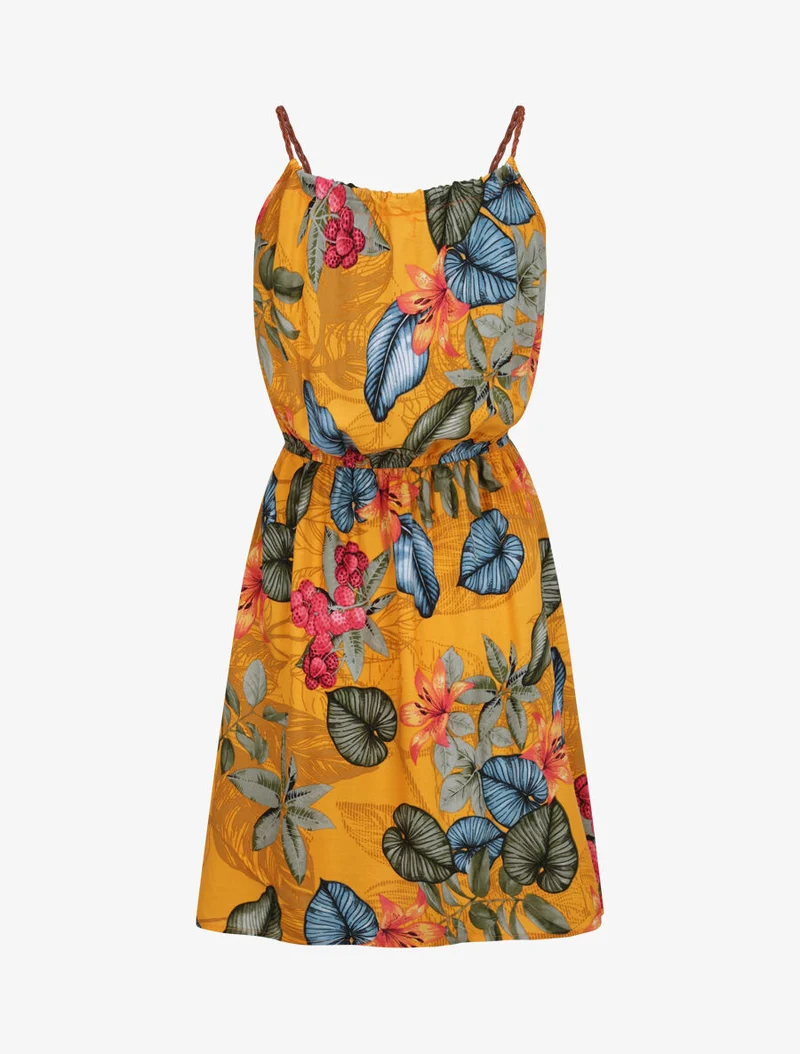 Robe patineuse à imprimé feuillage - Jaune