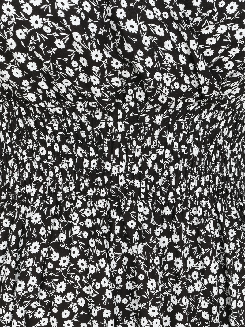 Robe longue cintrée imprimé petites fleurs - Noir