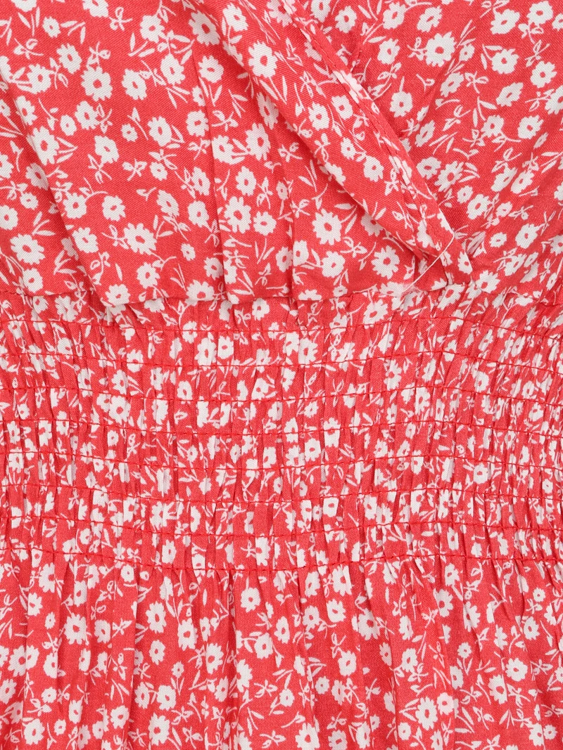 Robe longue cintrée imprimé petites fleurs - Rouge