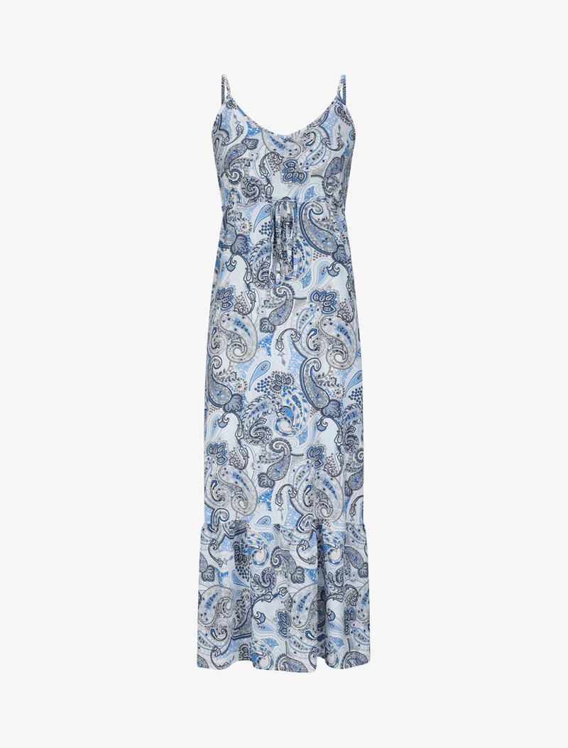 Robe longue empire imprimé cachemire à bretelles - Bleu