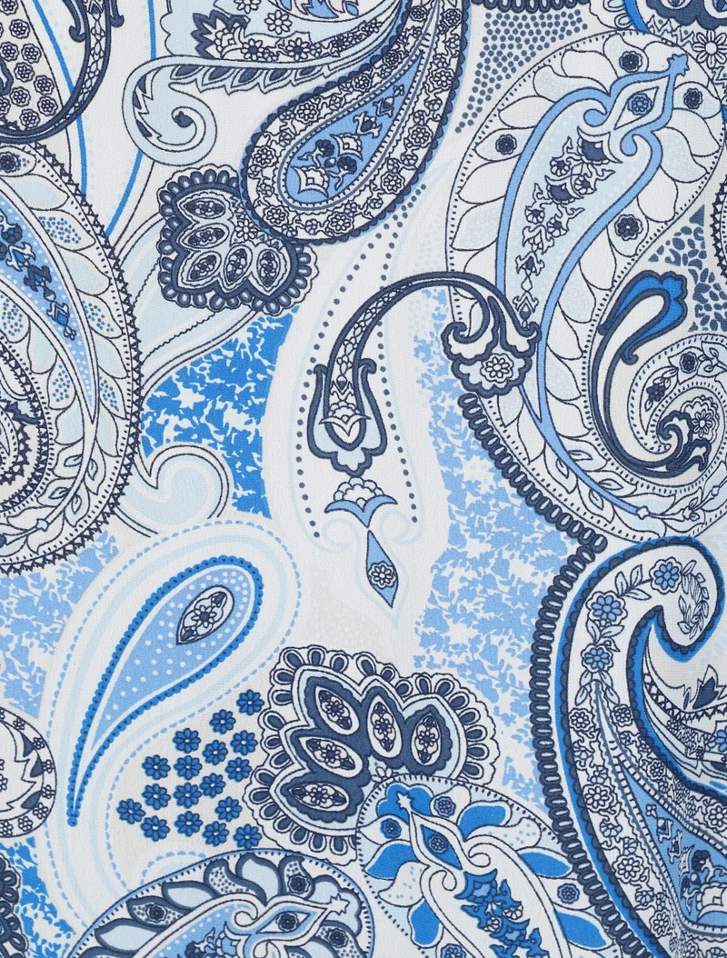 Robe longue empire imprimé cachemire à bretelles - Bleu