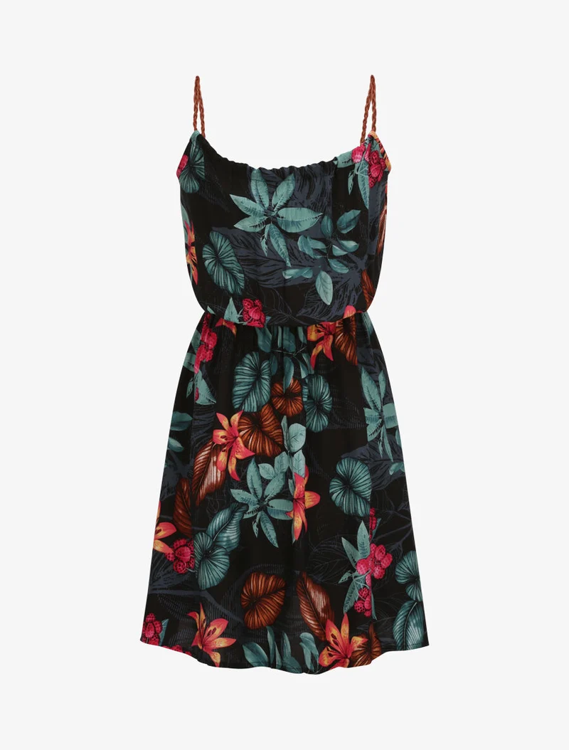 Robe patineuse à imprimé feuillage - Bleu nuit