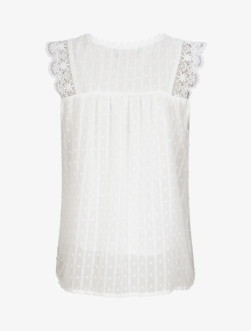 Top fluide à détail dentelle - Blanc