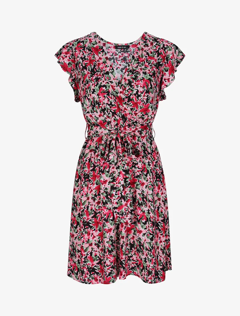 Robe cache-coeur à imprimé fleurs diverses - Noir
