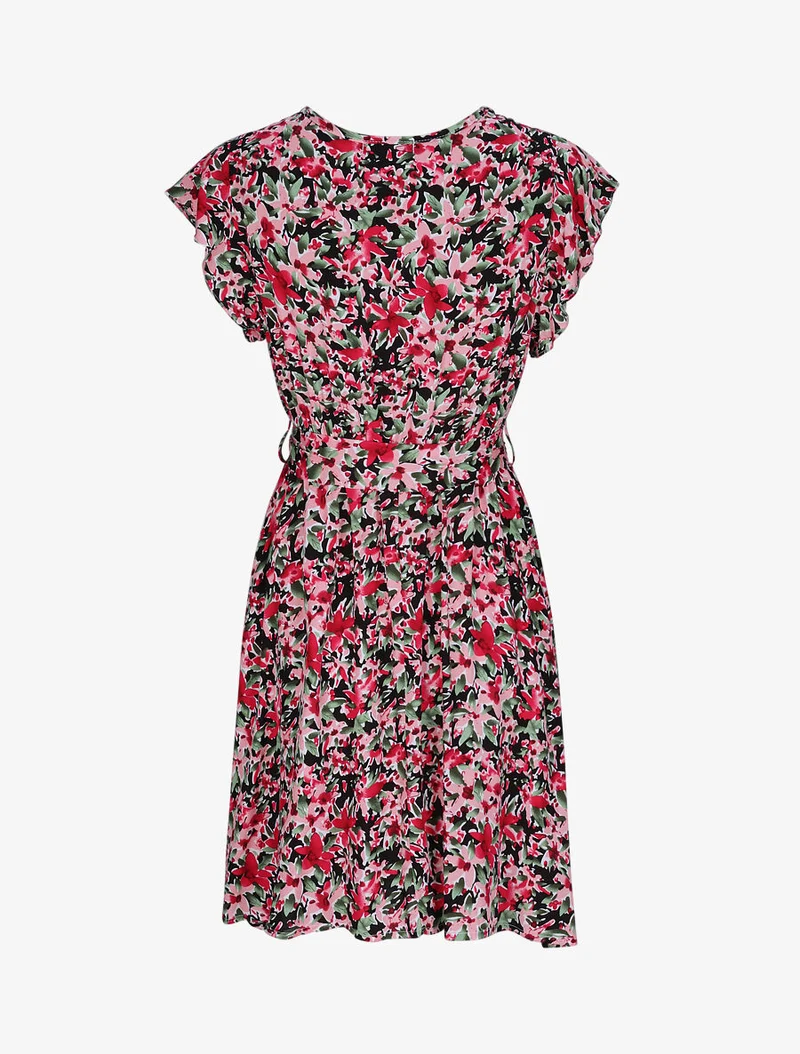 Robe cache-coeur à imprimé fleurs diverses - Noir