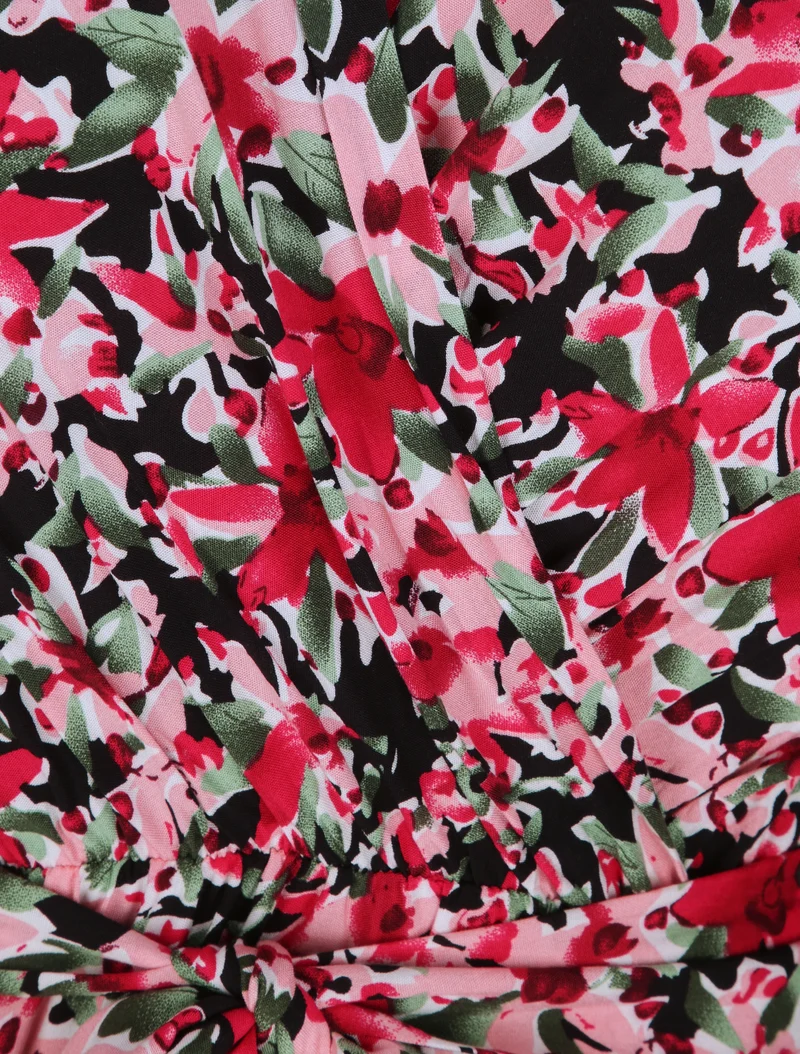 Robe cache-coeur à imprimé fleurs diverses - Noir