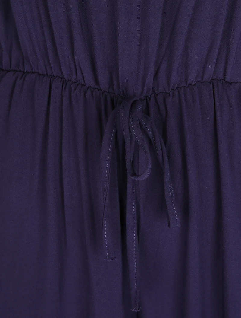 Combinaison fluide à col en dentelle - Marine