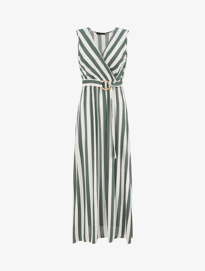Robe longue empire imprimé rayé - Vert