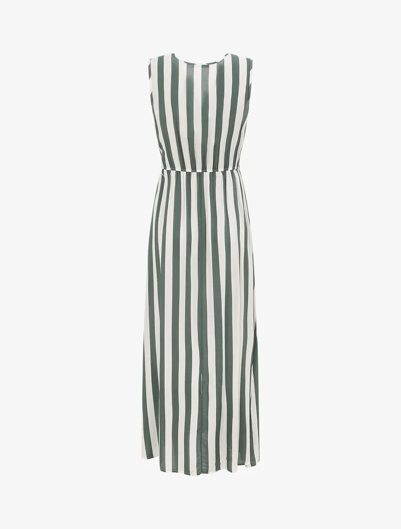 Robe longue empire imprimé rayé - Vert